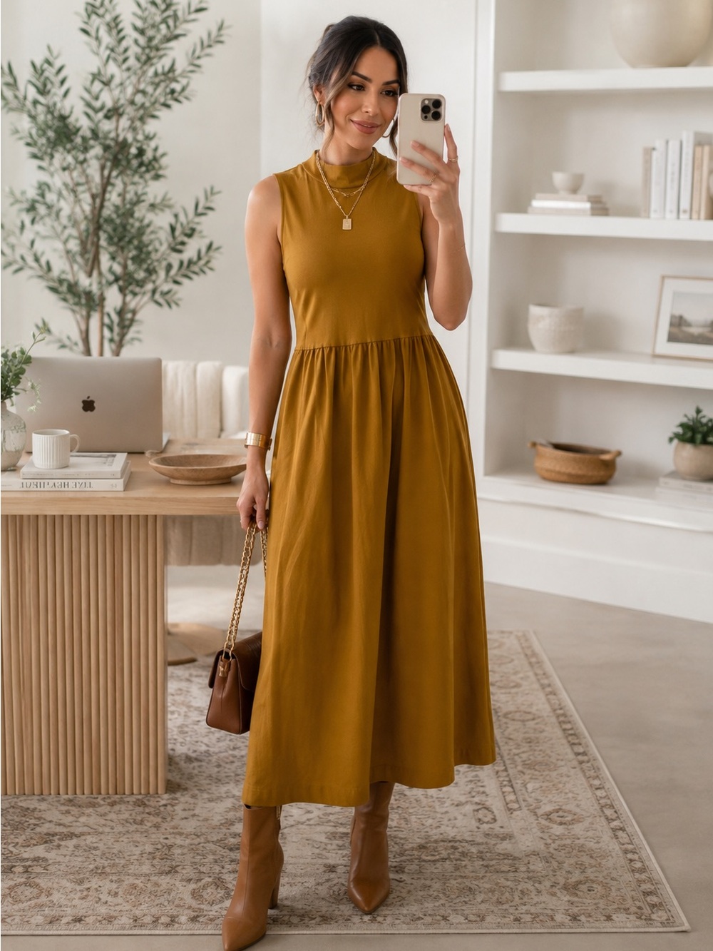 a new day Mustard Sleeveless Midi Dress